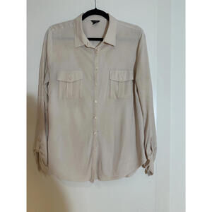 Ann Taylor Beige Long Sleeve Button-Up Blouse
